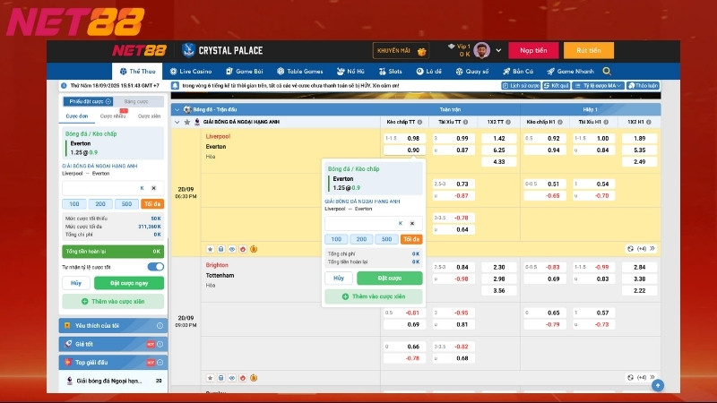 Cách đặt cược tại sảnh thể thao Net88