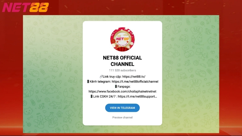 Kênh liên hệ telegram Net88