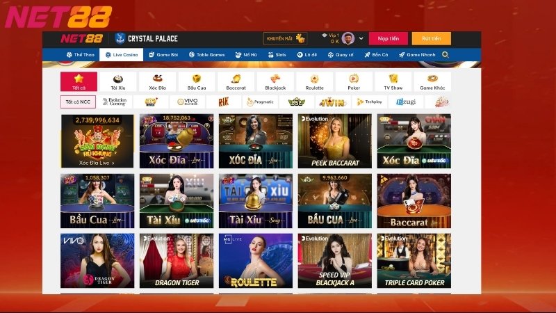 Kho trò chơi Live Casino Net88 rất đa dạng