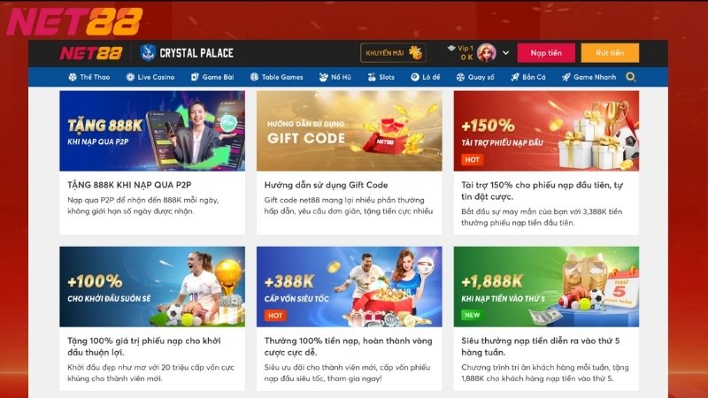 Khuyến mãi đa dạng tại nhà cái Net88