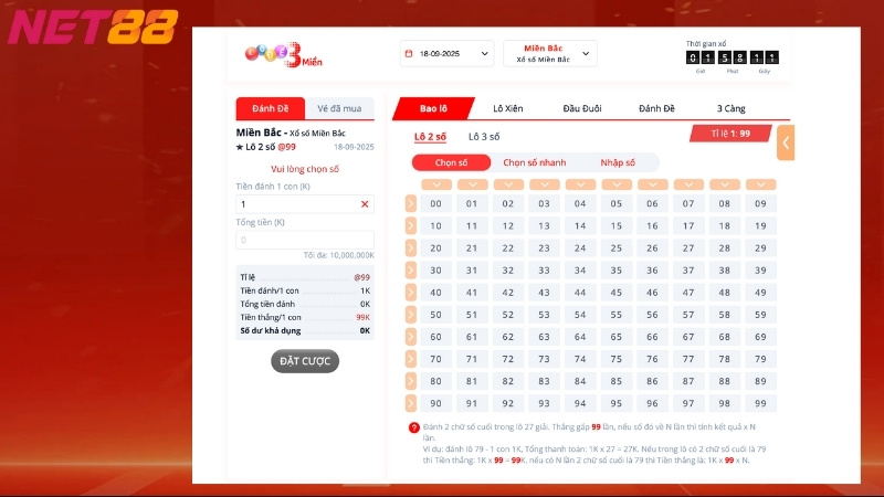Lô đề 3 miền tại nhà cái Net88